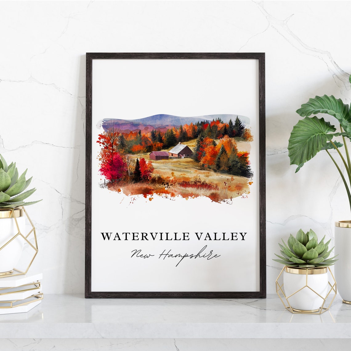 Waterville Valley New Hampshire Watercolor Autumn Farm Barn Poster - Image 3