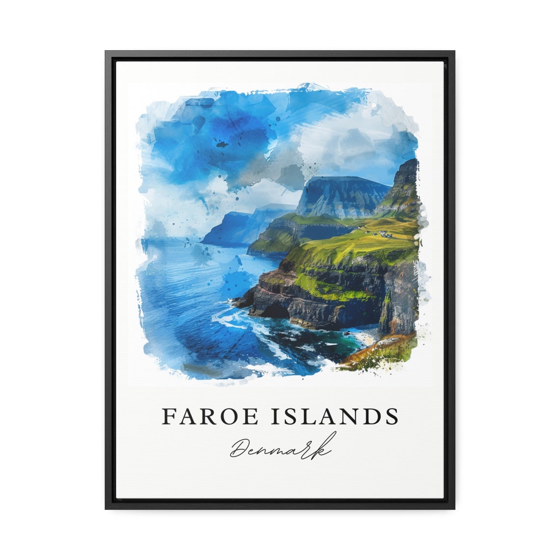 Faroe Islands Denmark Dramatic Coastal Cliffs Watercolor Poster - Image 3