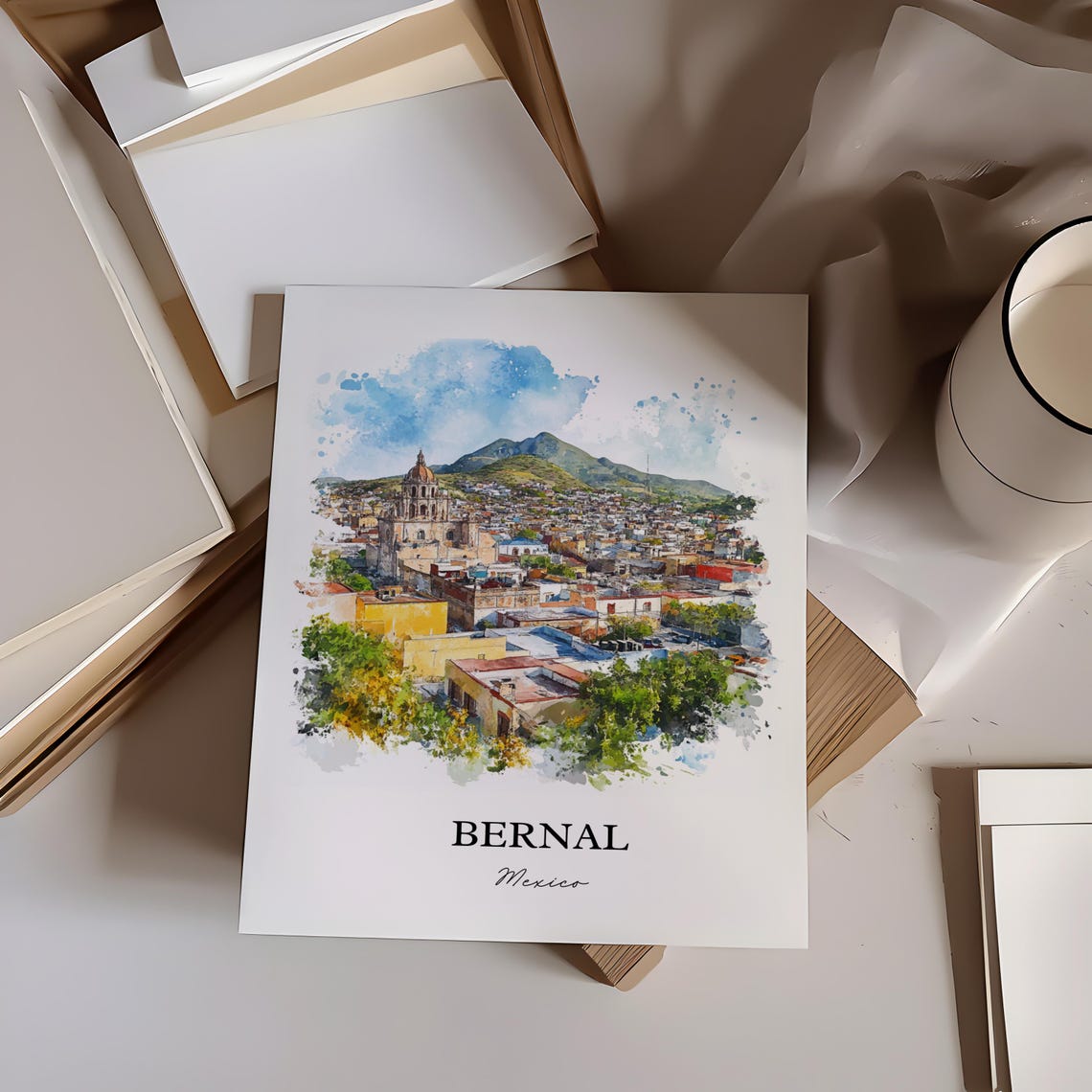 Bernal Mexico Wall Art Quertaro Print Watercolor Gift Travel Poster Housewarming - Image 3
