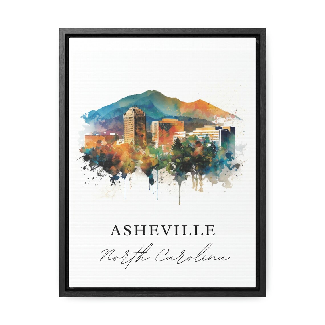 Asheville North Carolina Mountain Skyline Watercolor Travel Poster