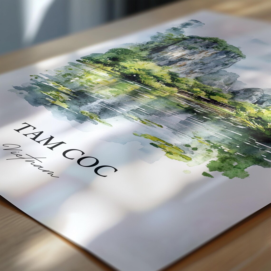 Tam Coc Vietnam Watercolor Limestone Karst River Landscape Poster - Image 6