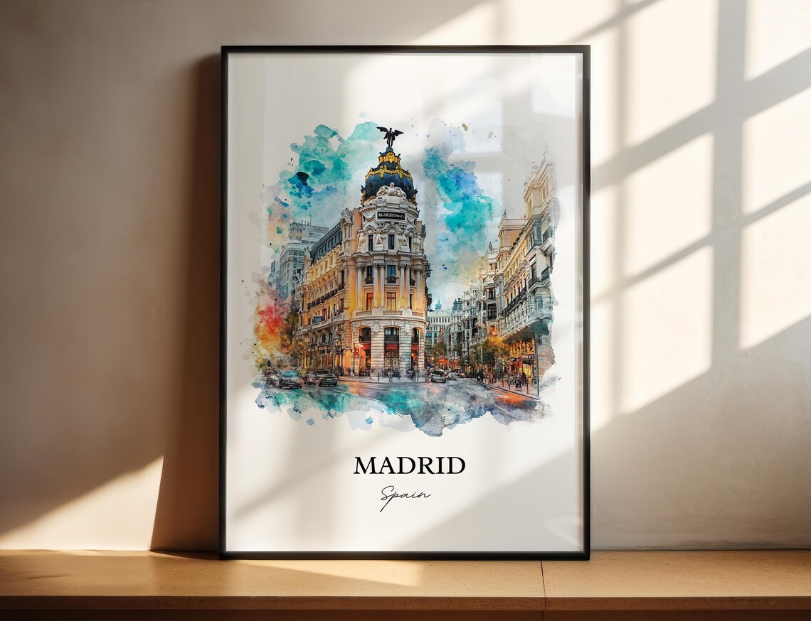 Madrid Spain Gran Via Metropolis Building Watercolor City Poster