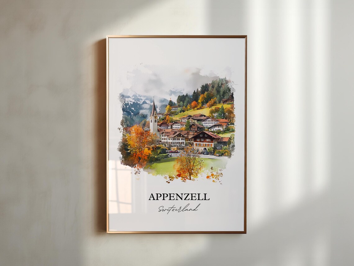 Appenzell Switzerland Autumn Hills Church Watercolor Village Poster - Image 3