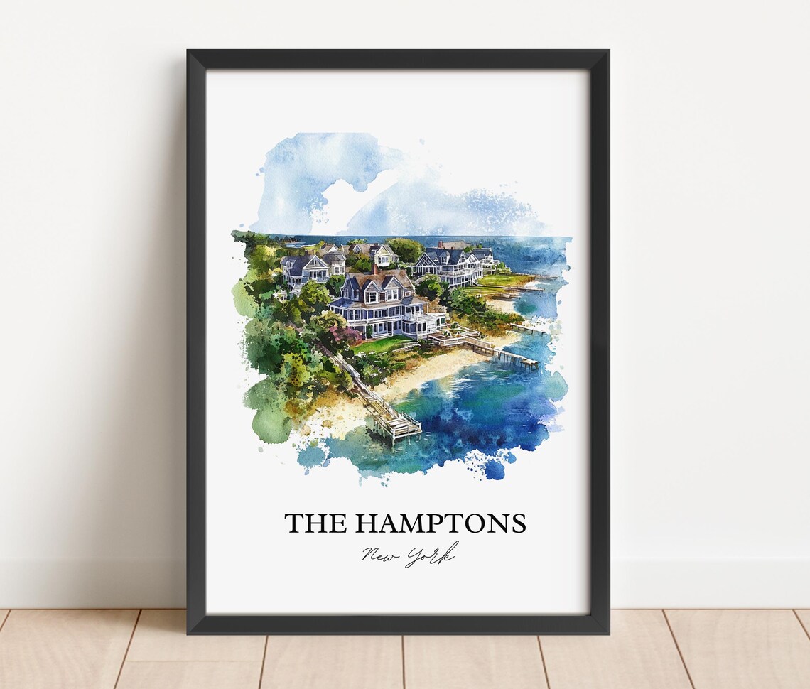 The Hamptons New York Watercolor Beach House Scene Art Poster - Image 4