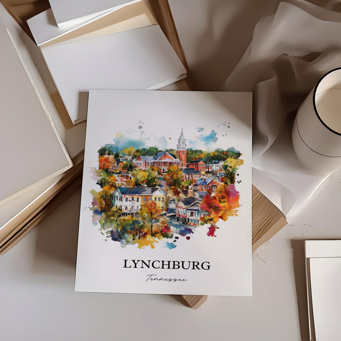 Lynchburg Tennessee Charming Historic Downtown Watercolor Art Poster - Image 3