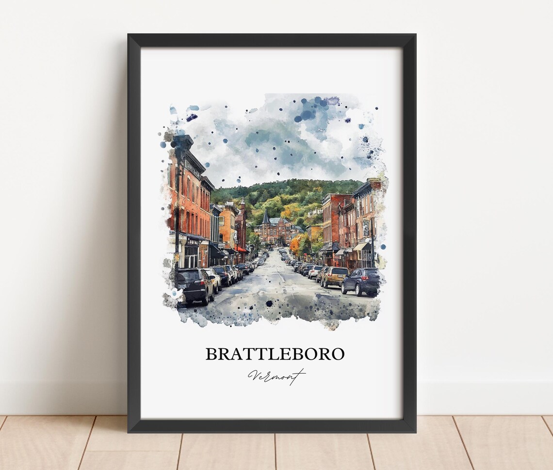 Brattleboro Vermont Historic Downtown Street Watercolor Travel Poster - Image 5