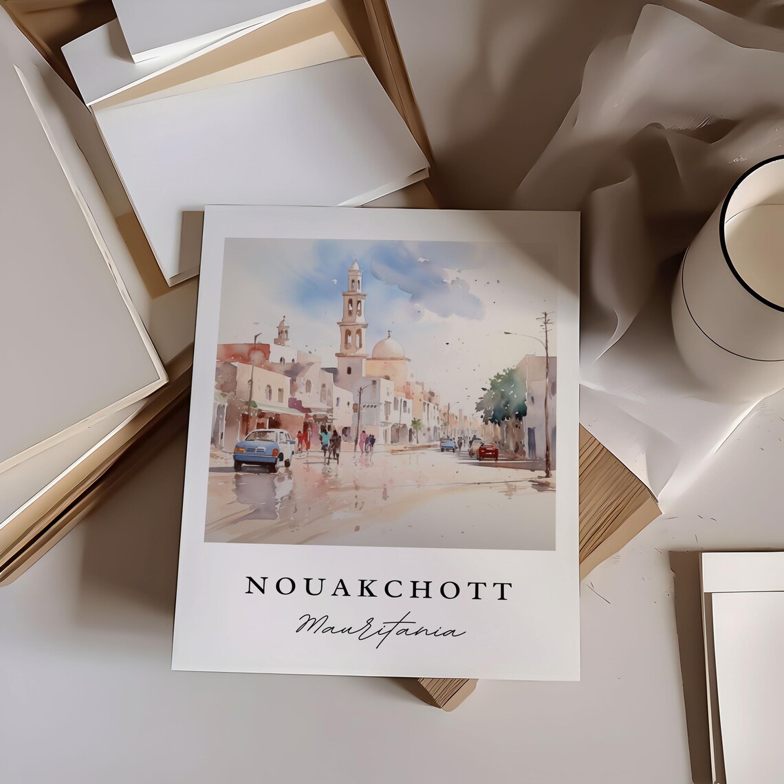 Nouakchott Mauritania Street Mosque Dome Watercolor Travel Poster - Image 2