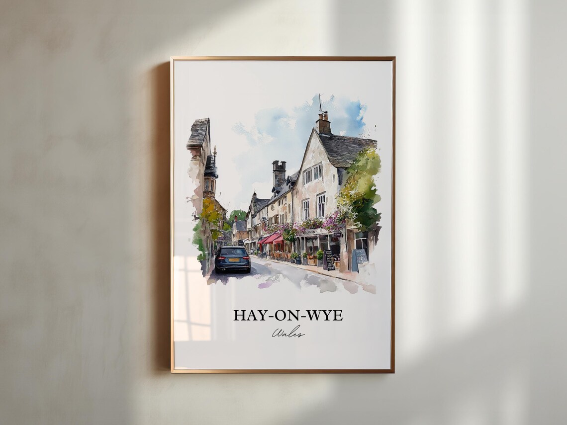 Hay-on-Wye Wales Book Town Street Watercolor Village Travel Poster - Image 5