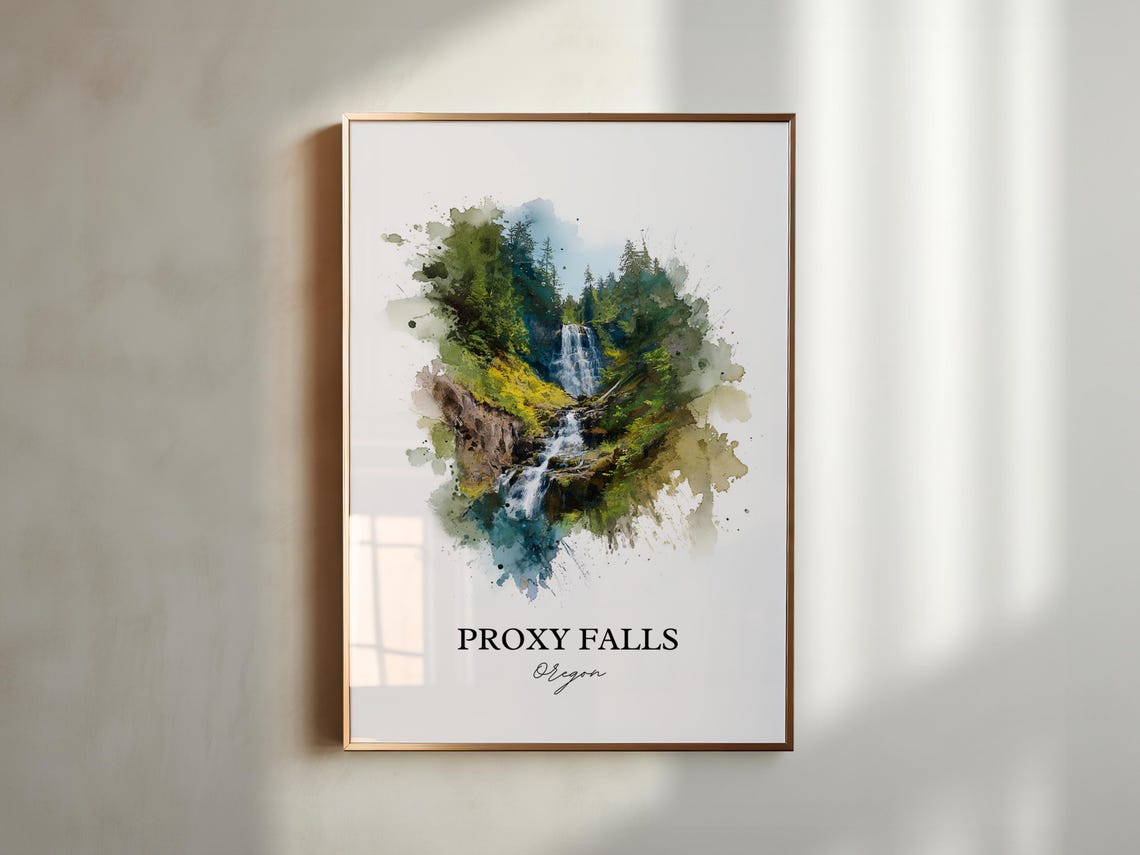 Proxy Falls Oregon Cascading Waterfall Forest Watercolor Travel Poster - Image 5