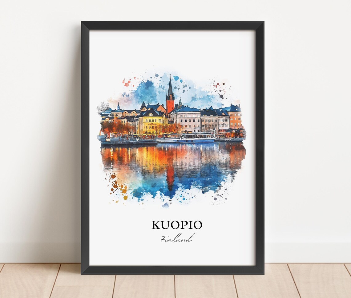 Kuopio Finland Lakefront City Watercolor Skyline Travel Art Wall Print - Image 2