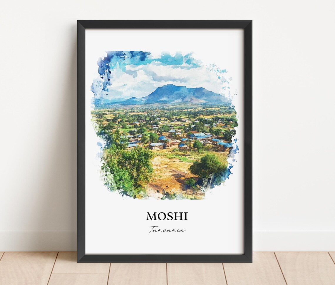 Moshi Tanzania Mountain Town Watercolor Landscape Art Poster - Image 3