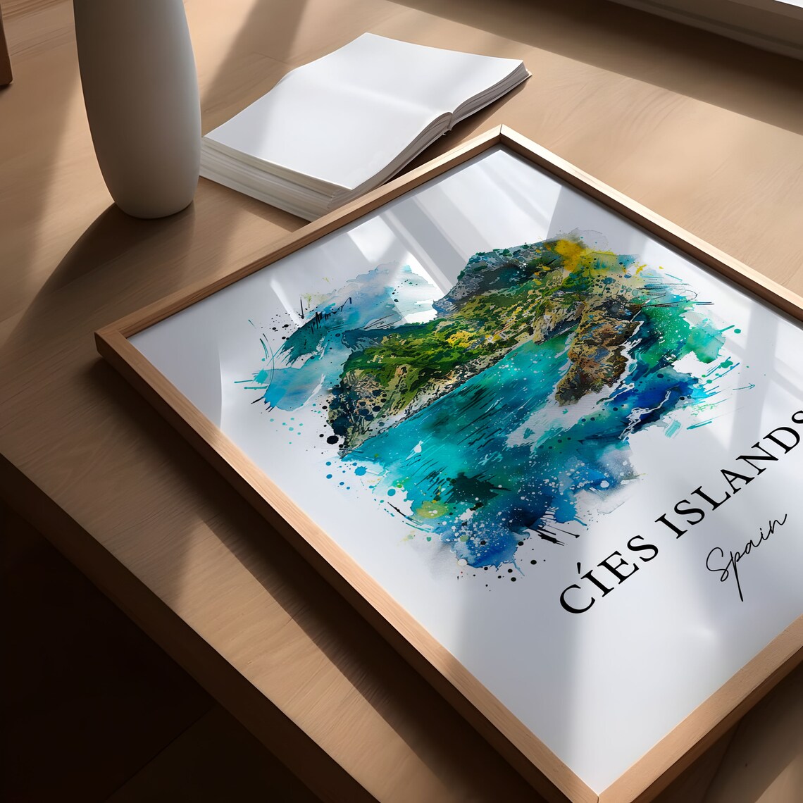 Cies Islands Spain Turquoise Coast Mountain Watercolor Sea Poster - Image 5