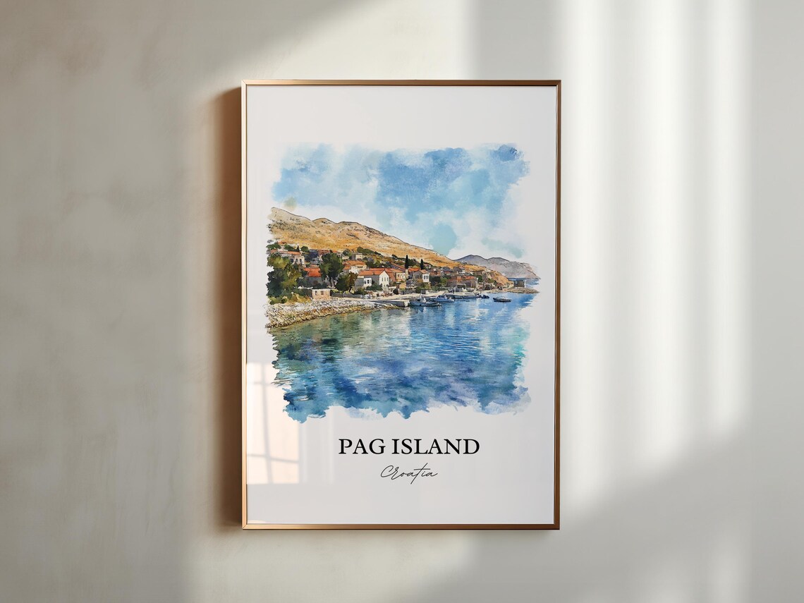 Pag Island Croatia Hillside Coastal Village Watercolor Poster - Image 3