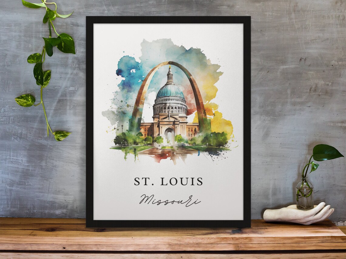 St Louis Missouri Gateway Arch Watercolor Landmark Travel Poster