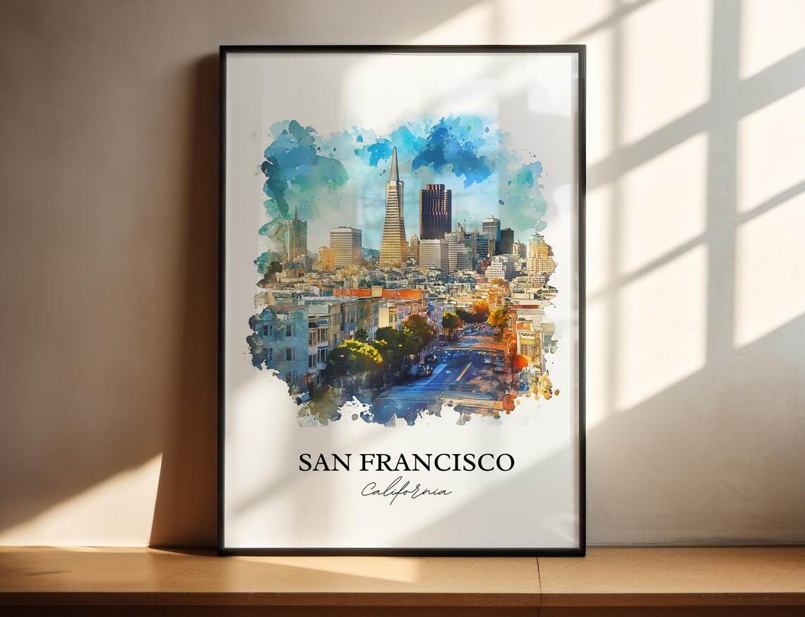 San Francisco California Iconic Skyline Watercolor City Art Poster