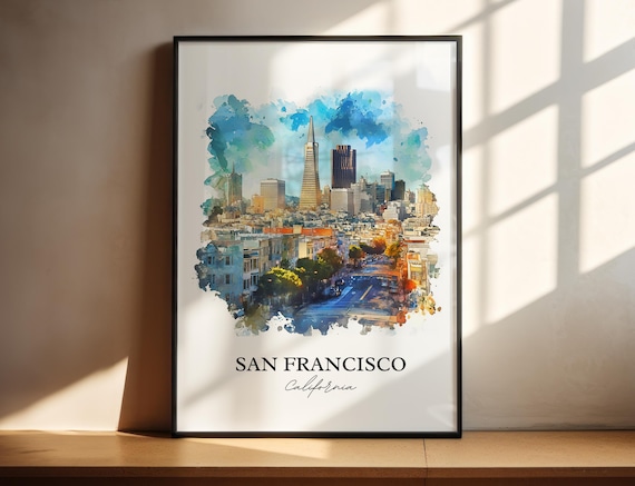 San Francisco California Iconic Skyline Watercolor City Art Poster