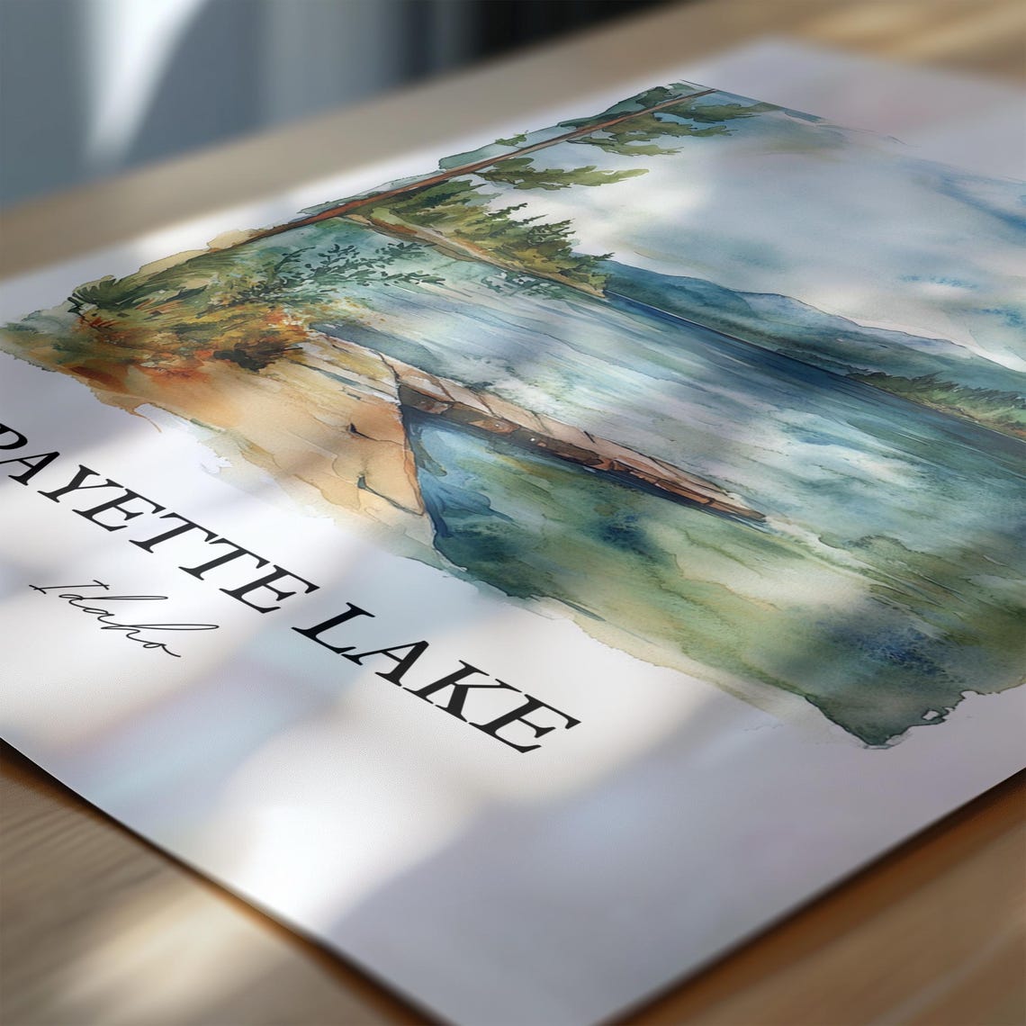 Payette Lake Idaho Watercolor Lake Dock Pine Scene Art Poster - Image 6