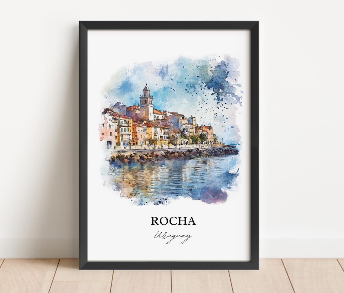 Rocha Uruguay Watercolor Coastal Town Church Tower Seaside Poster - Image 4