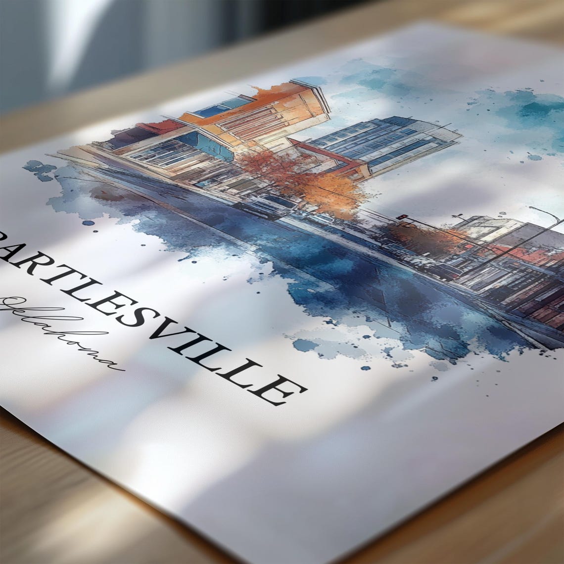 Bartlesville Oklahoma Watercolor Downtown Street Scene Poster - Image 6