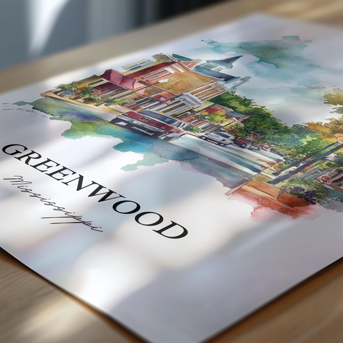Greenwood Mississippi Main Street Historic Shops Watercolor Poster - Image 6