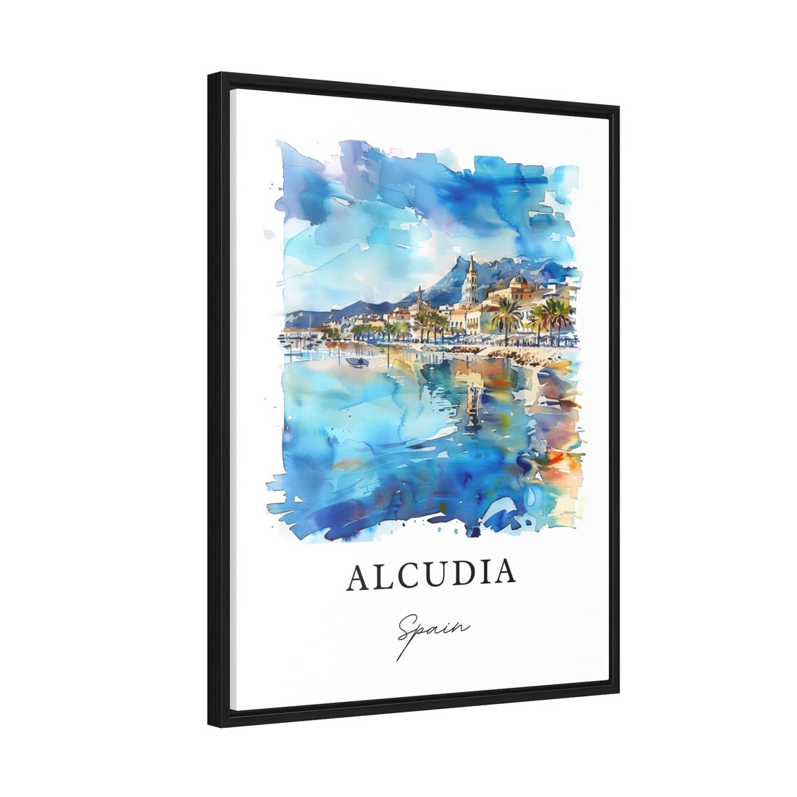 Alcudia Spain Mallorca Coastal Town Watercolor Bay Travel Art Poster - Image 2