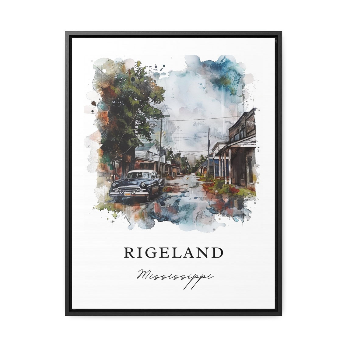 Old Rigeland Mississippi Vintage Main Street Classic Car Poster - Image 2