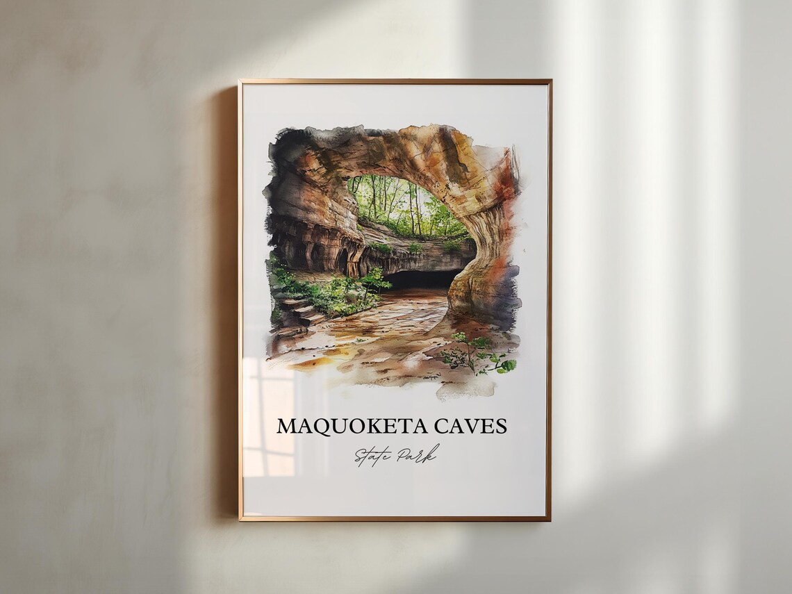 Maquoketa Caves State Park Natural Rock Arch Bridge Watercolor Poster - Image 5