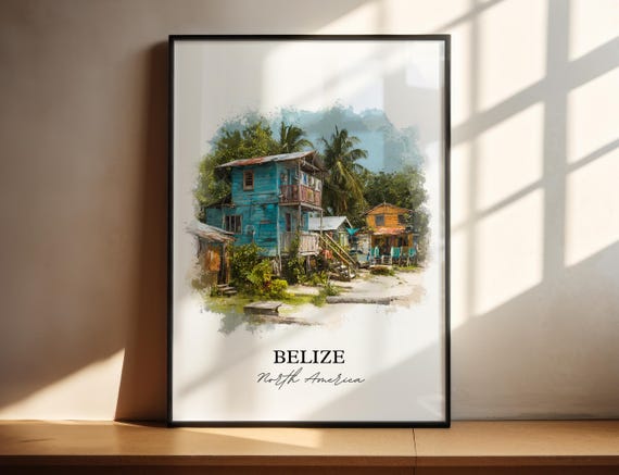Belize Wall Art Print Watercolor Country Gift Travel Poster Housewarming