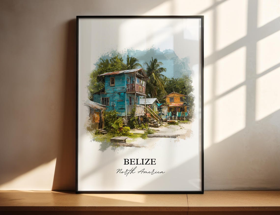 Belize Wall Art Print Watercolor Country Gift Travel Poster Housewarming