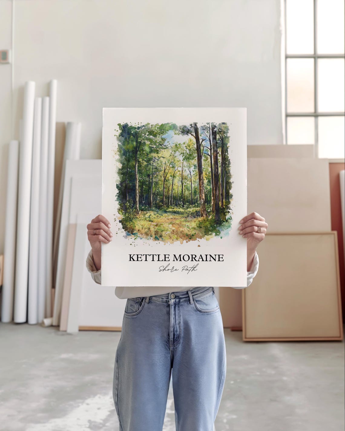 Kettle Moraine Shore Path Watercolor Forest Trail Green Trees Poster - Image 4
