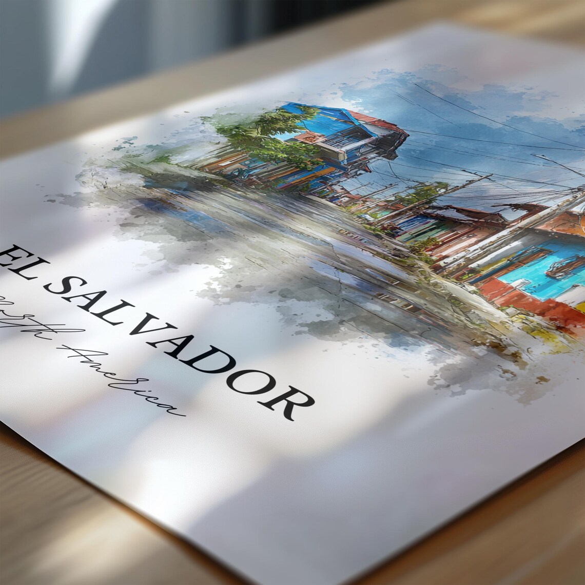 El Salvador Village Street Colorful Houses Watercolor Art Poster - Image 6