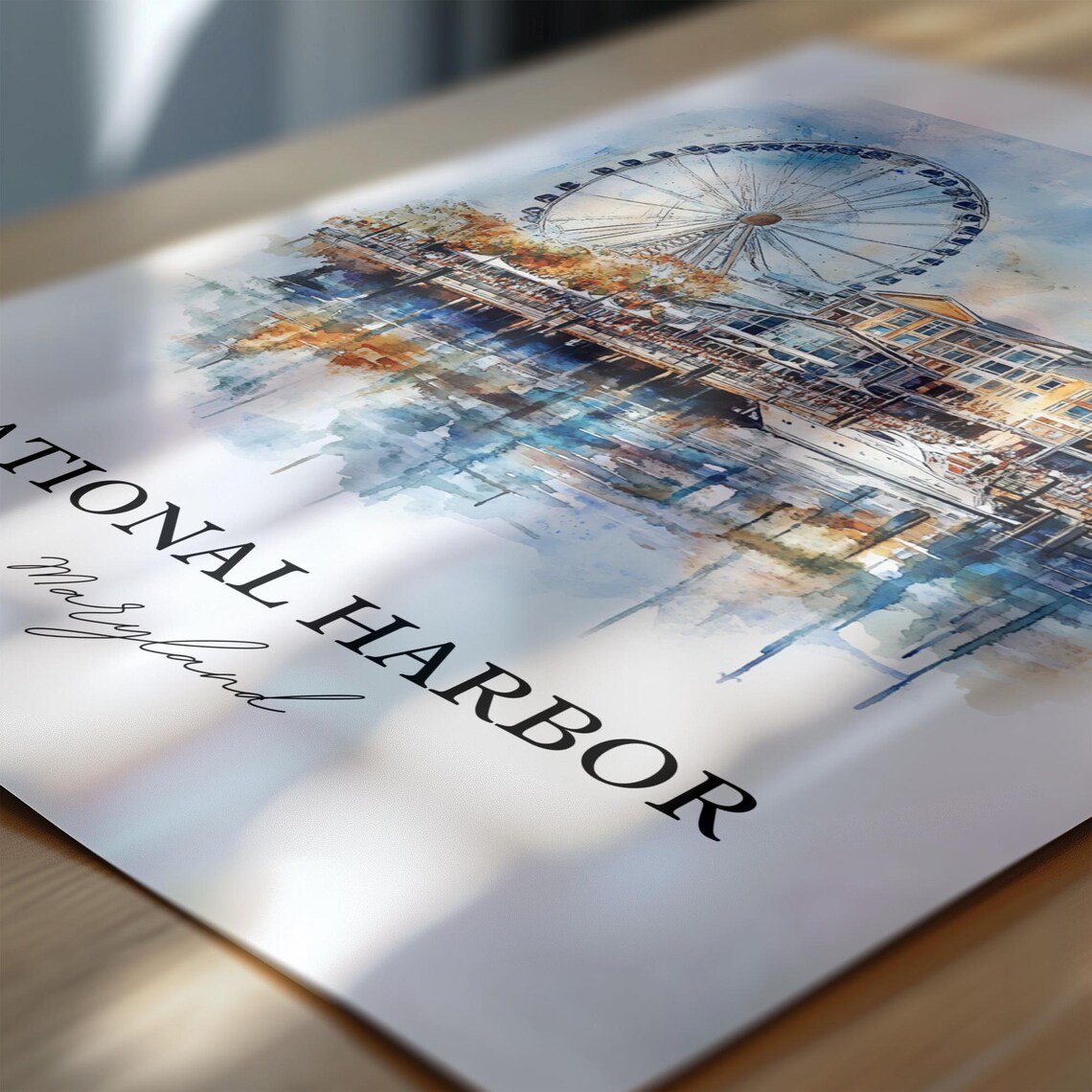 National Harbor Maryland Watercolor Ferris Wheel Waterfront Poster - Image 6