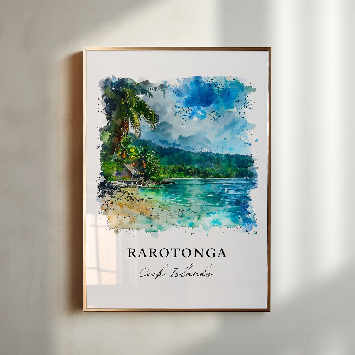 Rarotonga Cook Islands Palm Beach Lagoon Watercolor Art Print