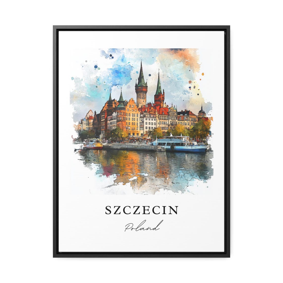 Szczecin Poland Riverside Old Town Watercolor Cityscape Poster - Image 3