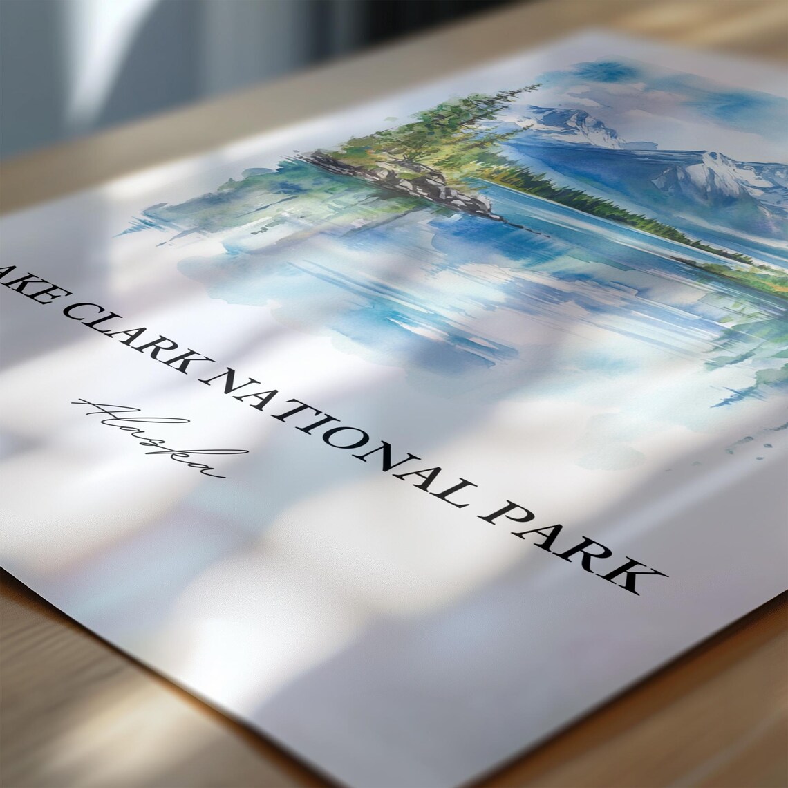 Lake Clark Alaska National Park Snowy Peaks Lake Watercolor Poster - Image 6