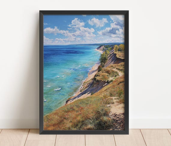 Sleeping Bear Dunes Watercolor Art Lake Michigan Travel Print Artwork Decor Wall