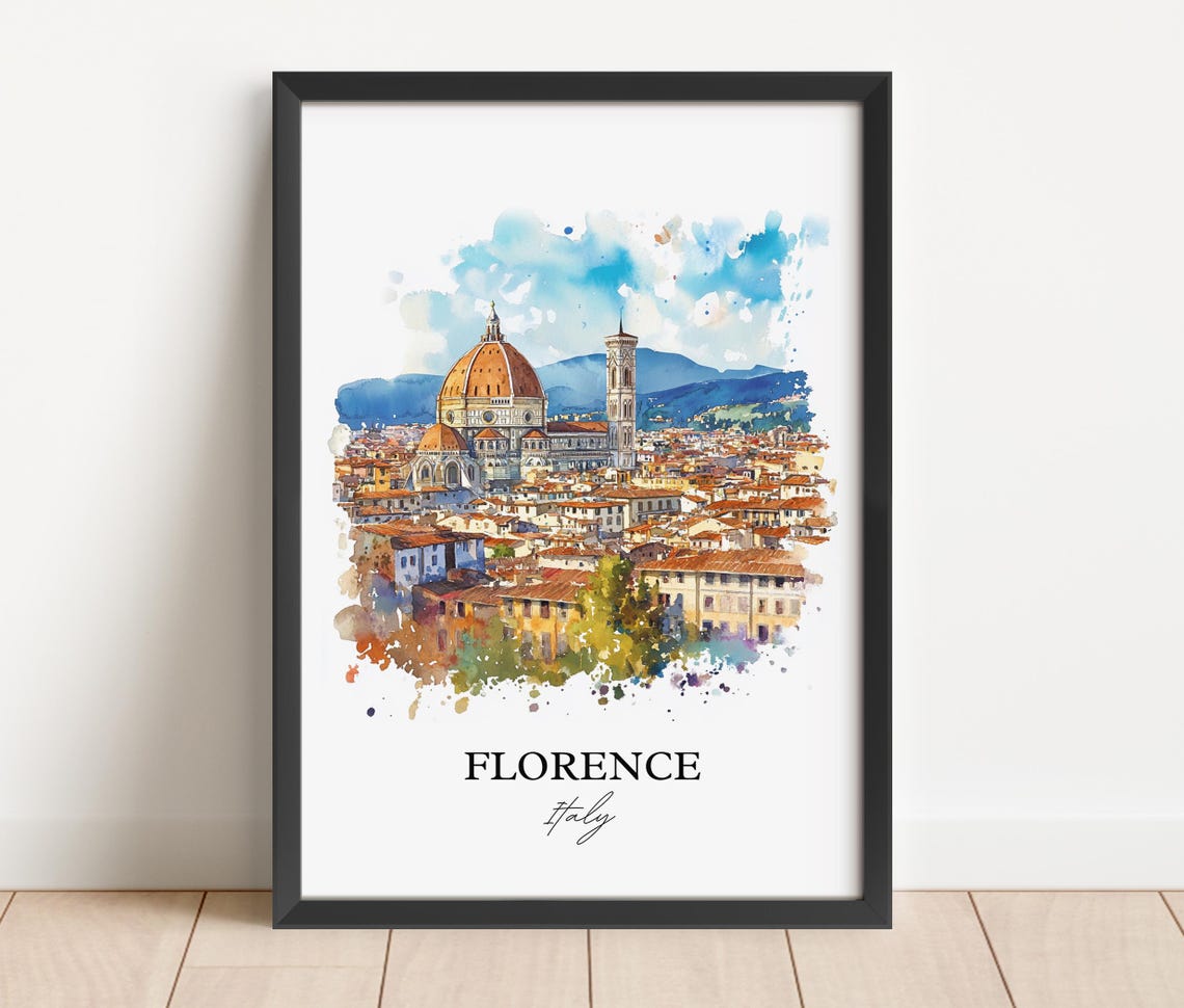 Florence Italy Duomo Cathedral Skyline Watercolor Art Poster - Image 3