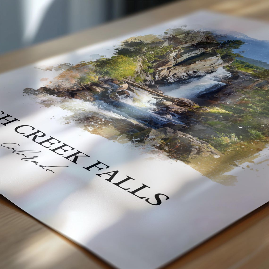 Fish Creek Falls Colorado Pine Forest Cascade Watercolor Poster - Image 6