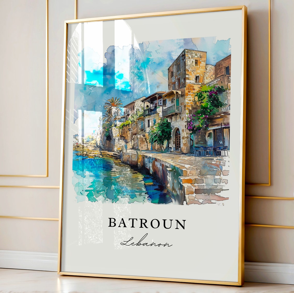 Batroun Lebanon Watercolor Art Seaside Old Town Harbor Poster - Image 4