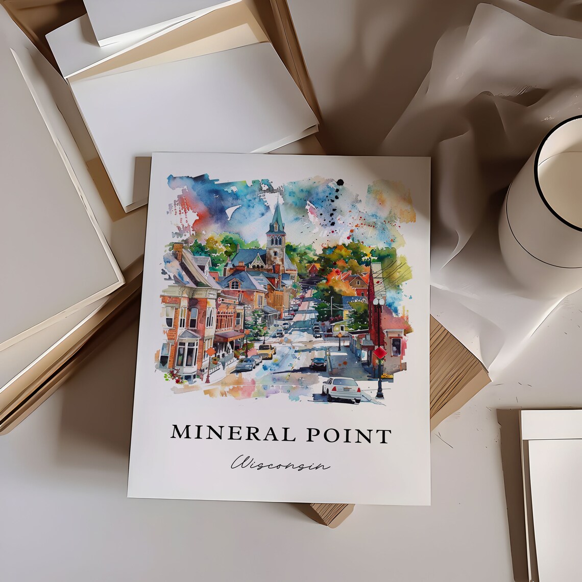 Mineral Point Wisconsin Historic Main Street Watercolor Poster - Image 6