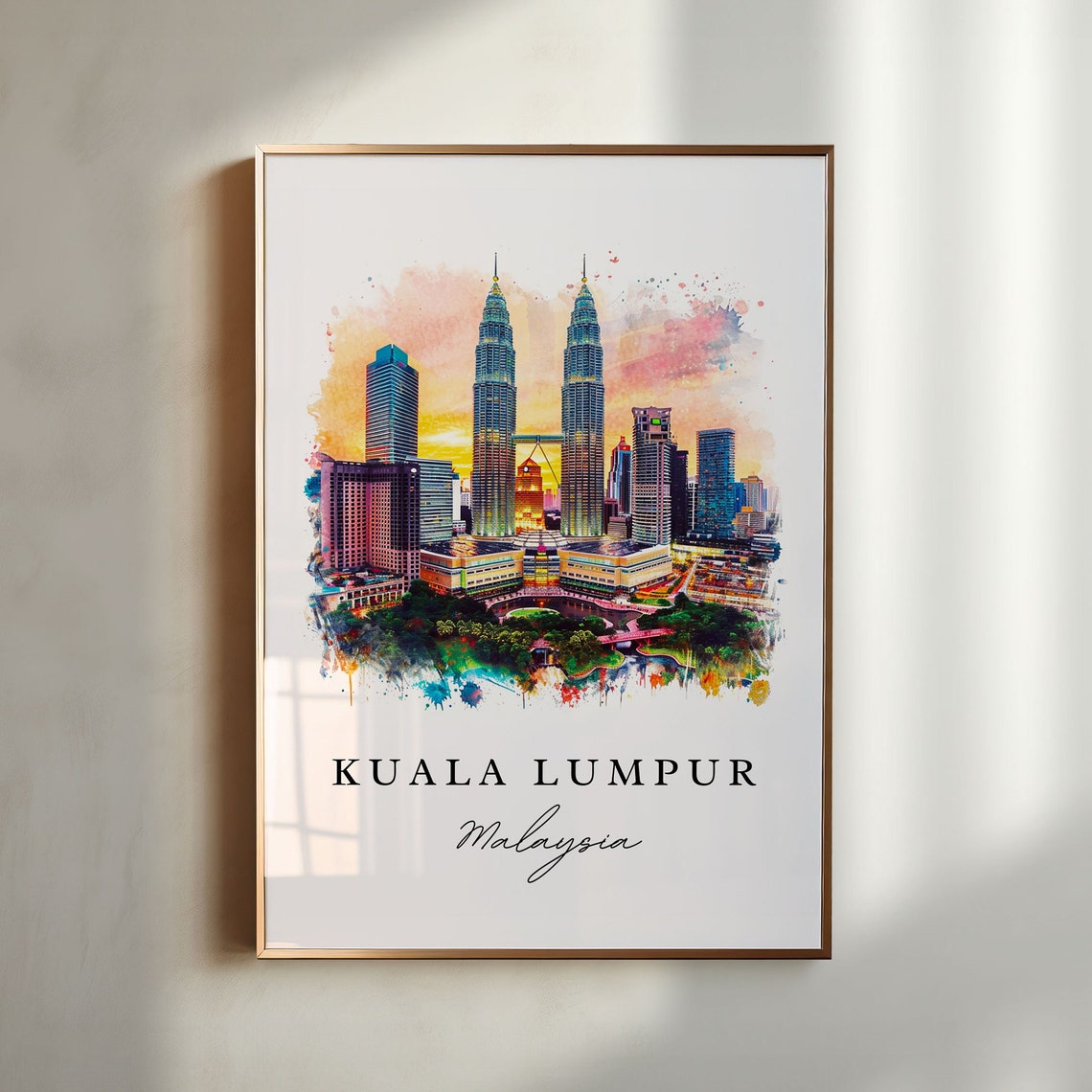 Kuala Lumpur Malaysia Watercolor Petronas Towers Sunset Poster