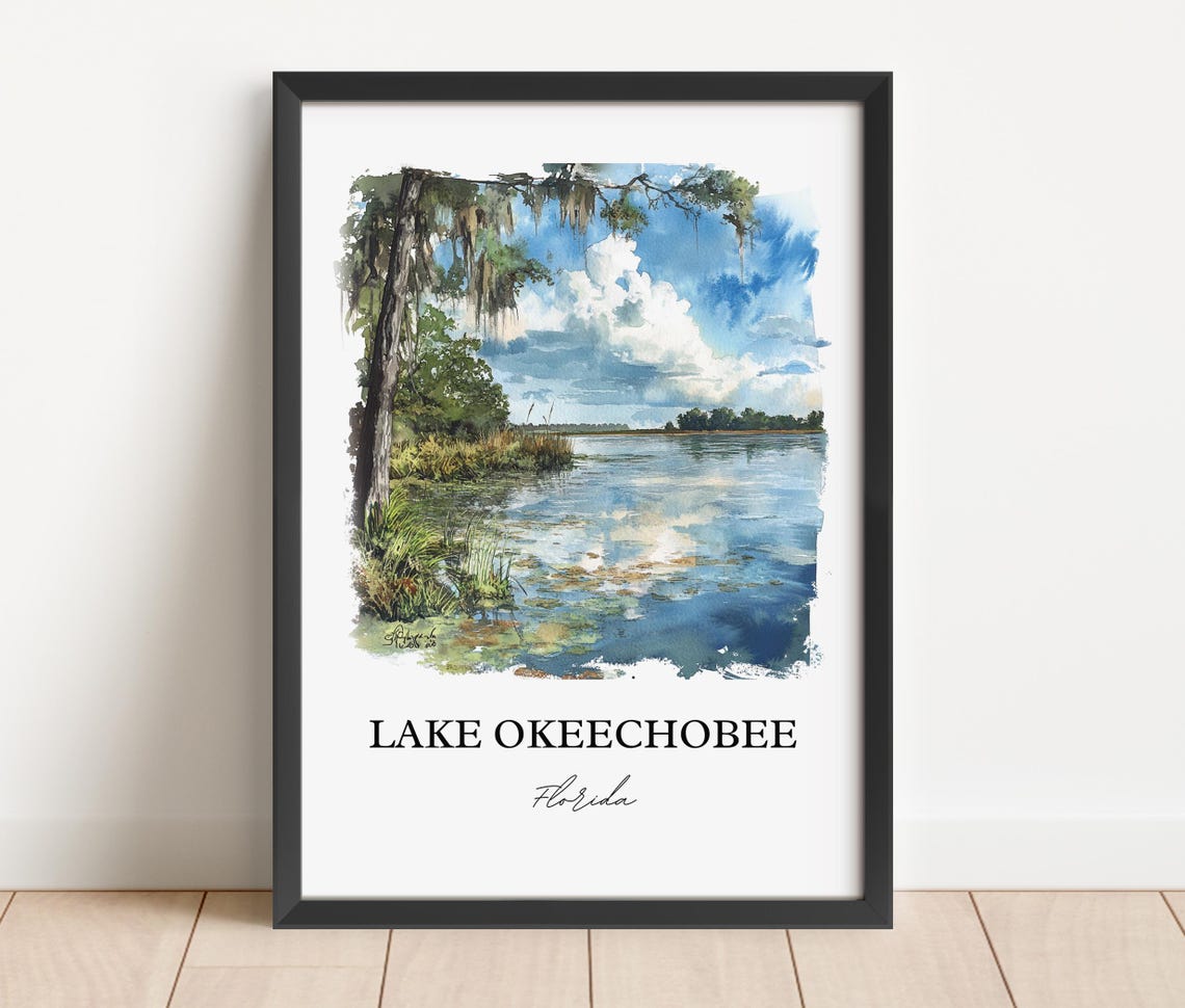 Lake Okeechobee Florida Cypress Lake Scenic Watercolor Poster - Image 4