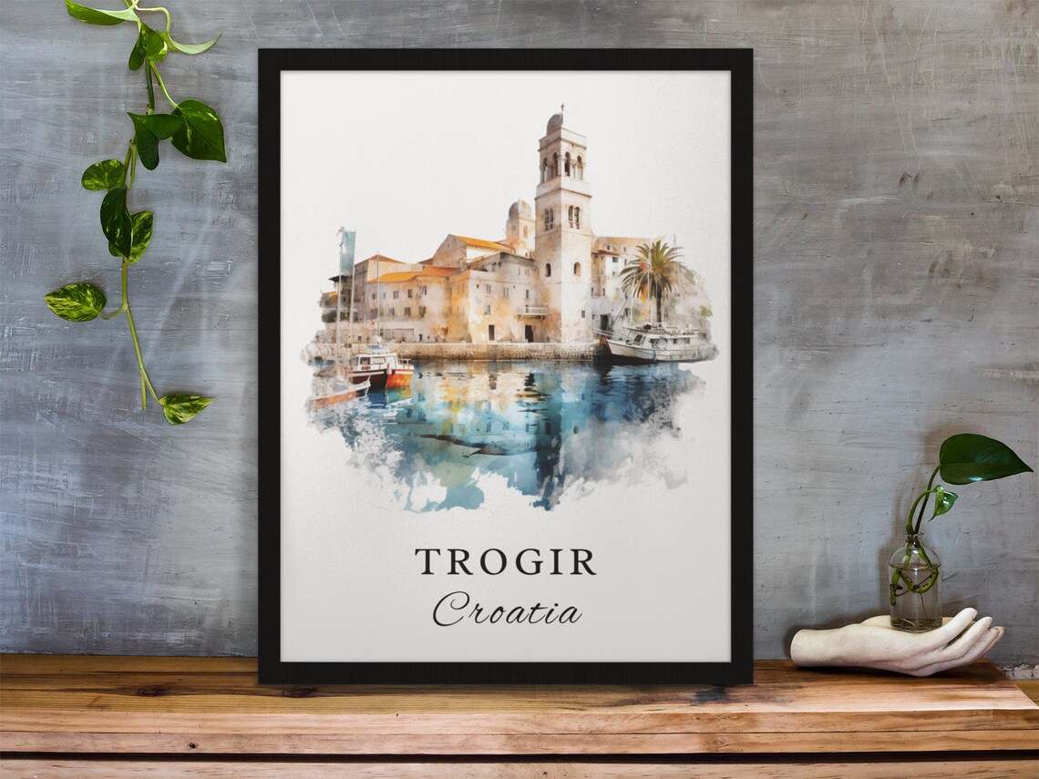 Trogir Croatia Waterfront Bell Tower Watercolor Travel Poster - Image 3