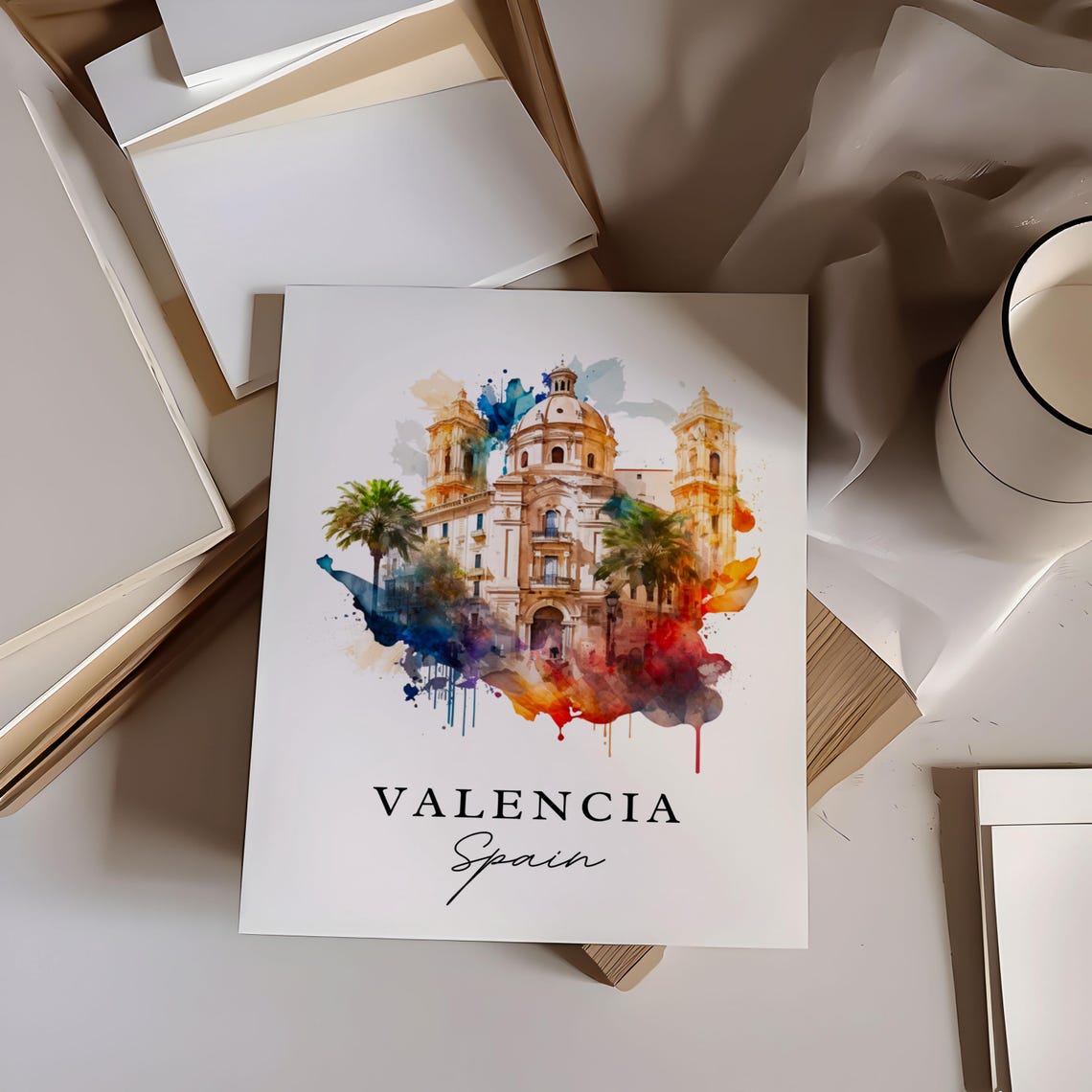Valencia Spain Travel Poster, Custom Text Art Print - Image 6