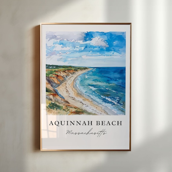 Aquinnah Beach Massachusetts Cliffs Shoreline Watercolor Travel Poster