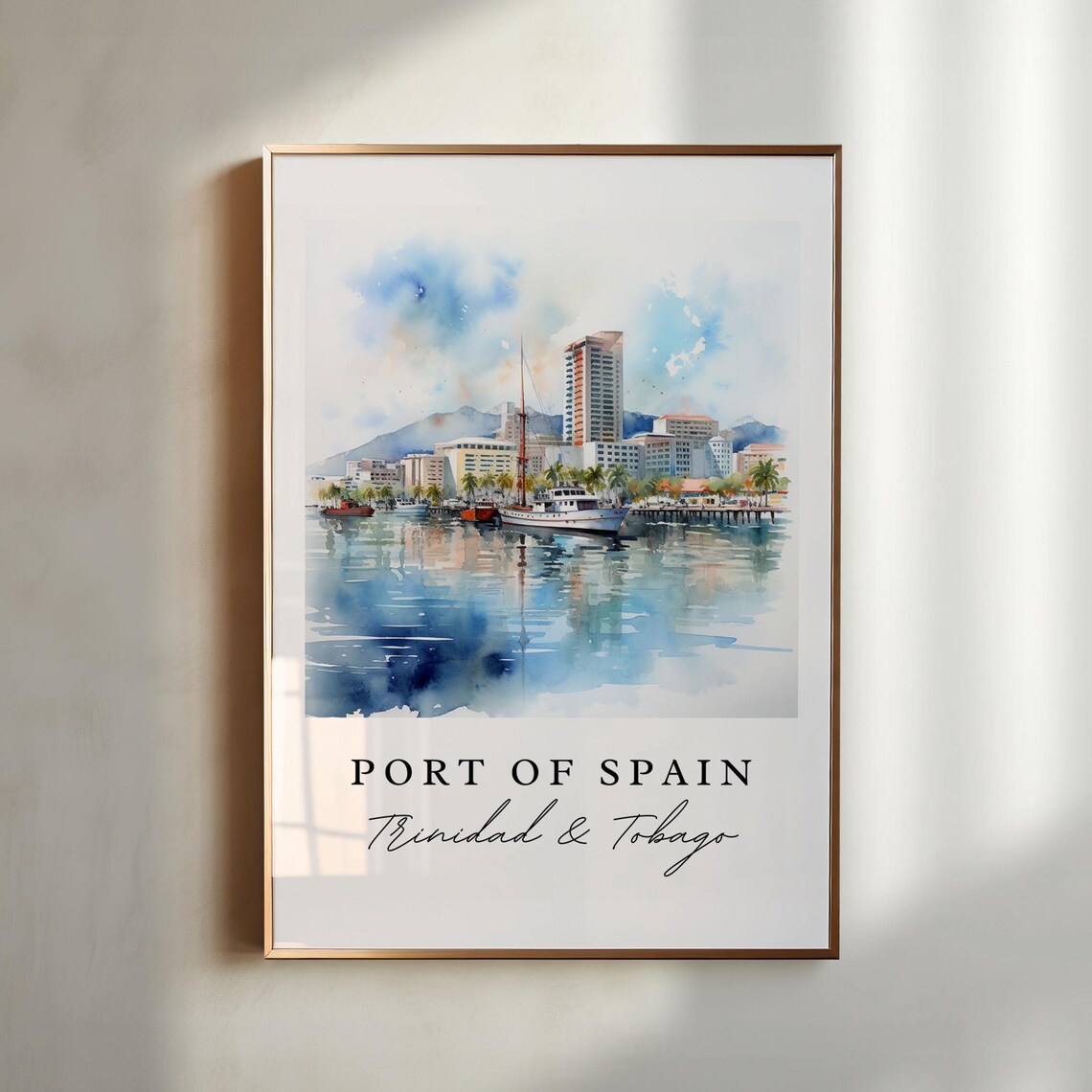 Port Of Spain Trinidad Watercolor Harbor Boats Skyline Poster