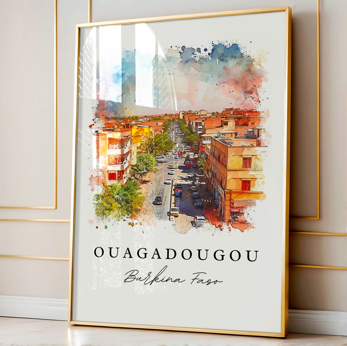 Ouagadougou Burkina Faso City Avenue Watercolor Travel Poster - Image 5