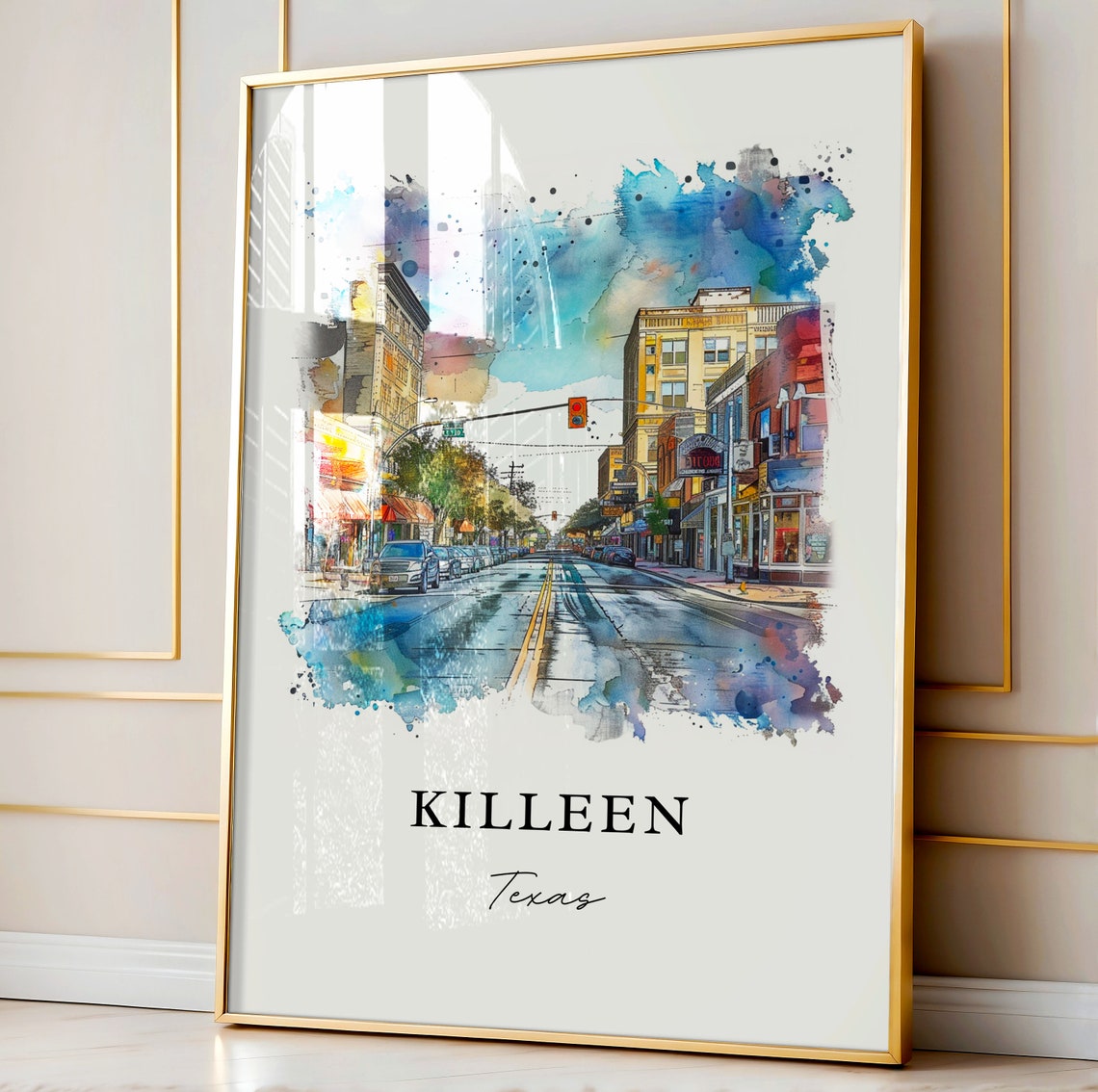 Killeen Texas Historic Downtown Main Street Watercolor Poster - Image 3