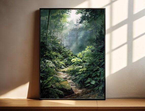 Mindo Ecuador Cloud Forest Fern Trail Misty Rainforest Watercolor Poster