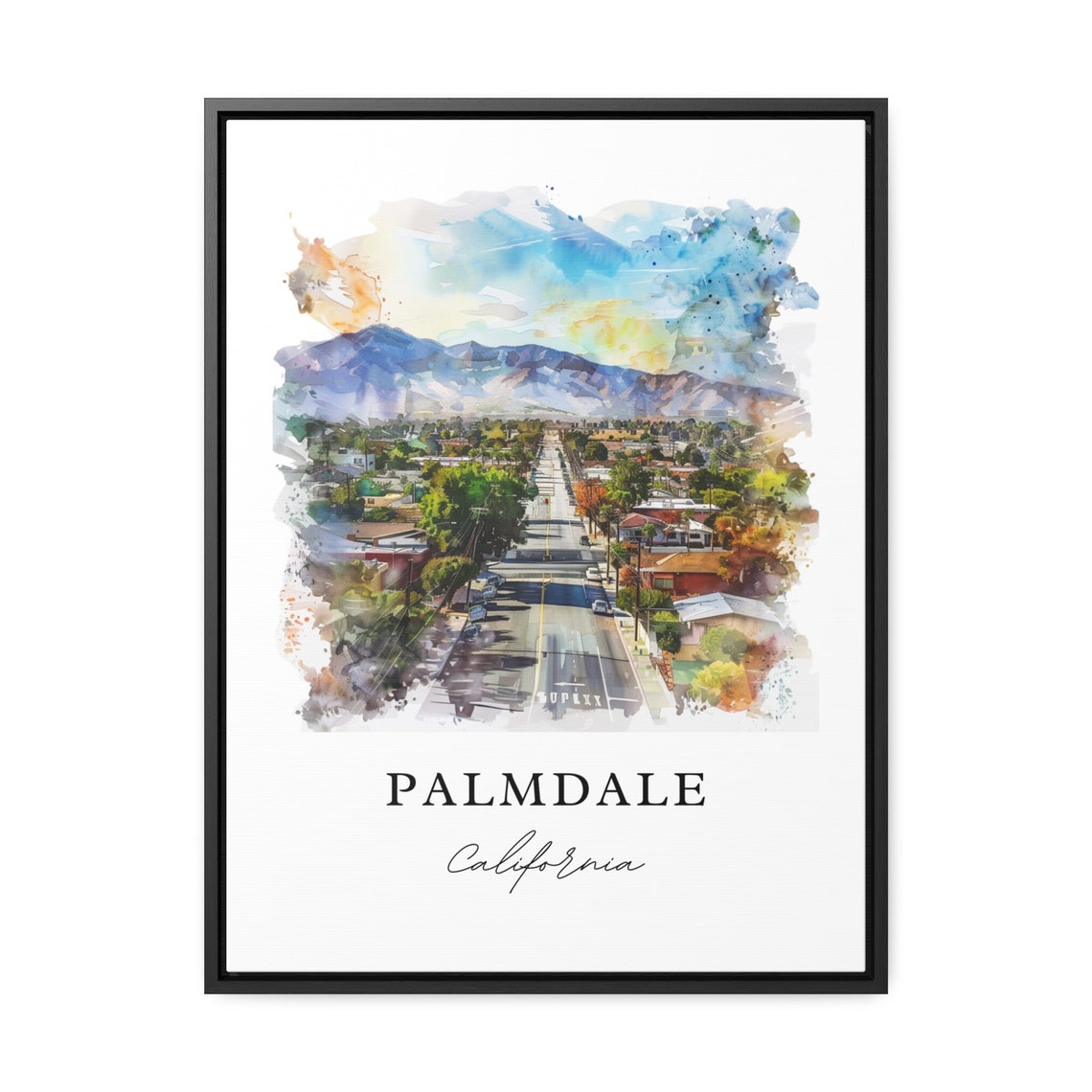 Palmdale California Mountain View Aerial Street Watercolor Poster - Image 2